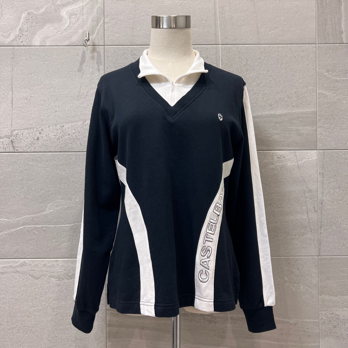 美品 CASTELBAJAC カステルバジャック 裏起毛 レイヤード 長袖 ハーフジップ スウェット トップス 3 レディース 黒 日本製 ゴルフウェア