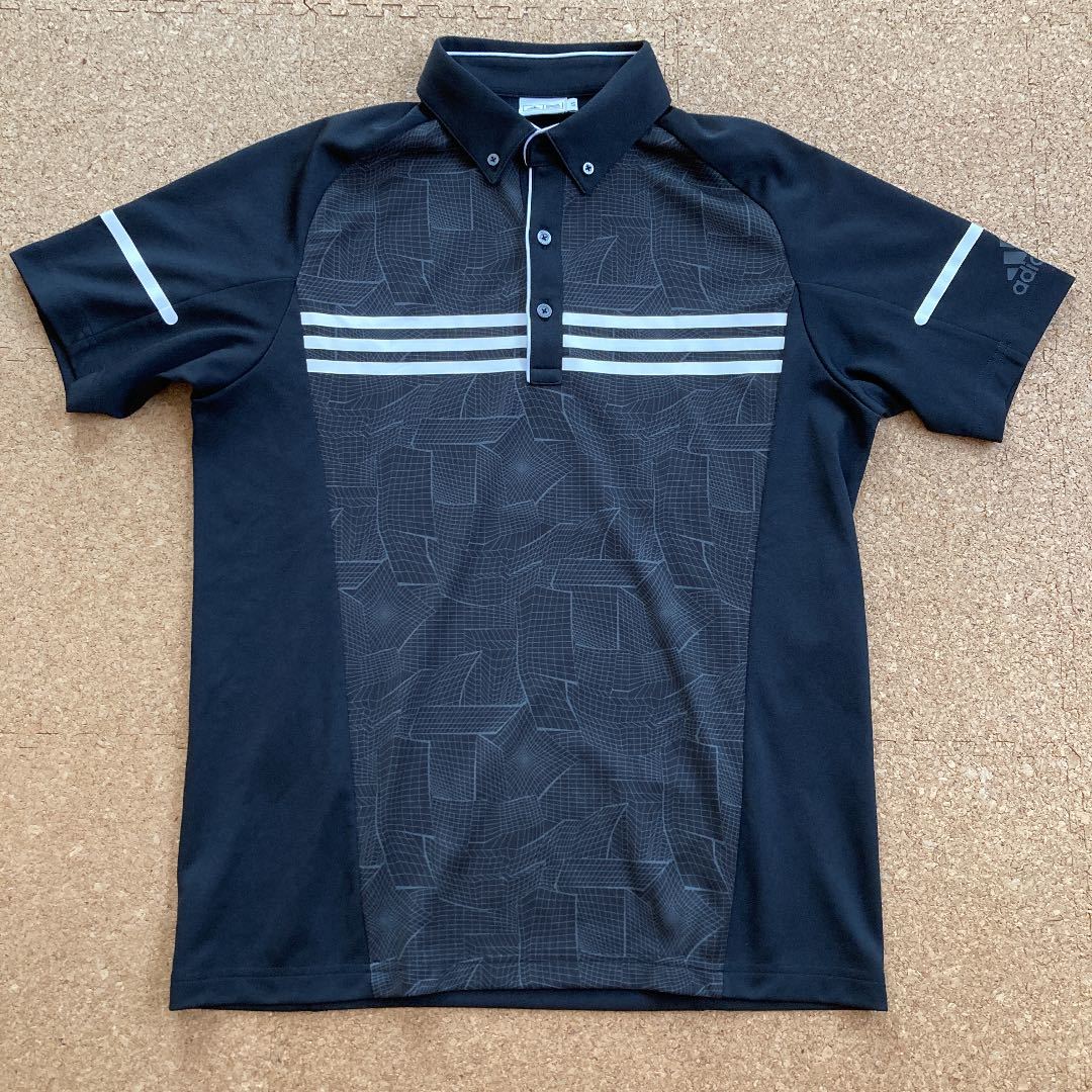 adidas アディダス ポロシャツ　半袖シャツ ボタンダウン　golf 半袖　テーラーメイド　ゴルフ　ゴルフシャツ　Lサイズ メンズ 黒　柄　