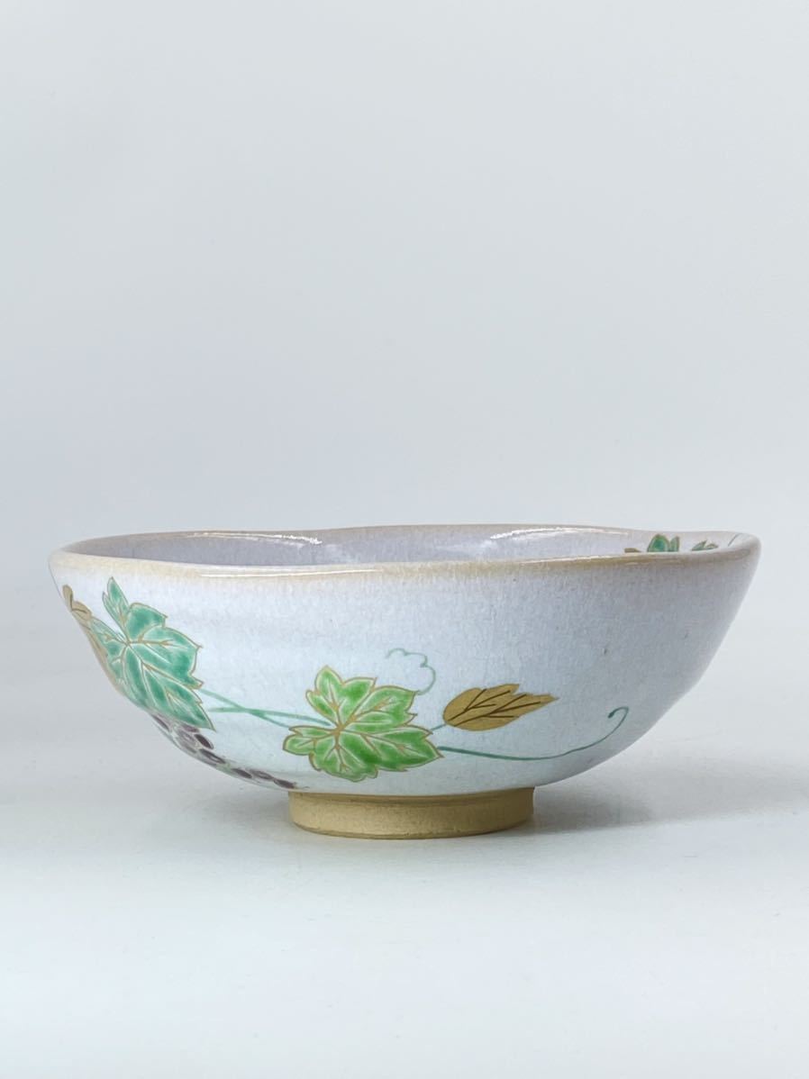 茶道具 色絵 八幡宗豊 自画 紫陽花絵 茶碗 真葛香斎 共箱 梅雨青水 京