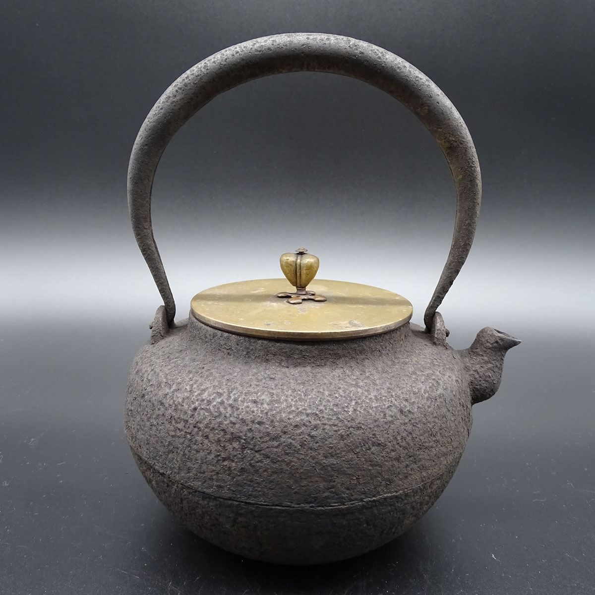 時代 龍文堂銘 蟹浮彫文 鉄瓶 煎茶器 煎茶道具 湯沸 急須 袋鉉 茶道具