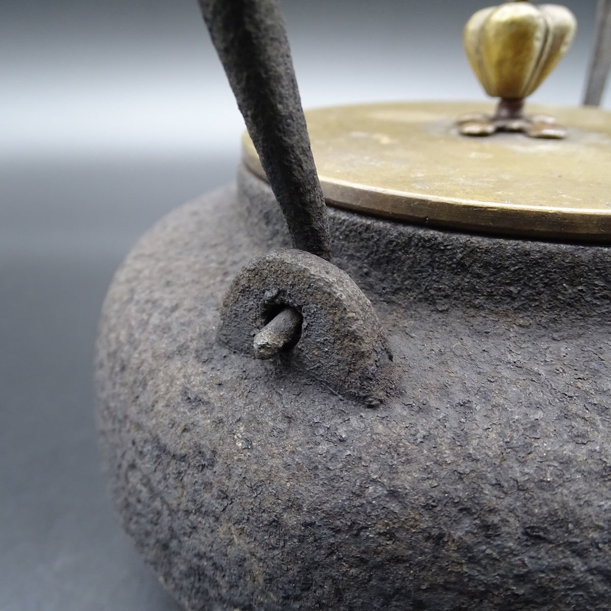 時代 龍文堂銘 蟹浮彫文 鉄瓶 煎茶器 煎茶道具 湯沸 急須 袋鉉 茶道具