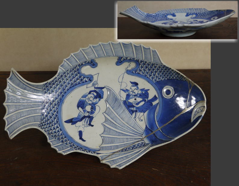 古伊万里 | 染付 - Yahoo!オークション 栄 恵比寿 大黒天図 鯛形 大 深みの