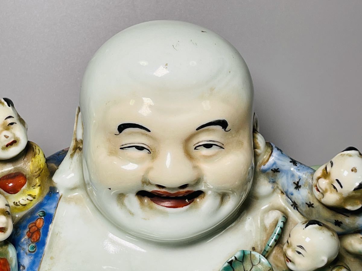 中国 粉彩民国 江西 茂生記造 在銘 弥勒佛布袋和尚 サイズ約24×15×h24