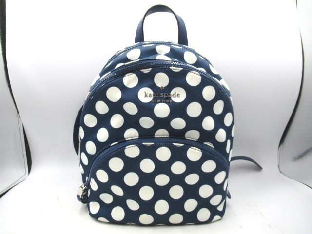 ☆kate spade ケイトスペード ナイロン ドット柄 ブルー系×ホワイト リュックサック バックパック レディース 中古 現状渡し☆