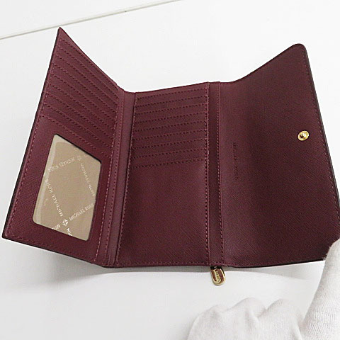 【極美品・即決】MICHAEL KORS マイケルコース 三つ折り 長財布 レザー カード18枚収納 ボルドー レディース 財布 [W6611]