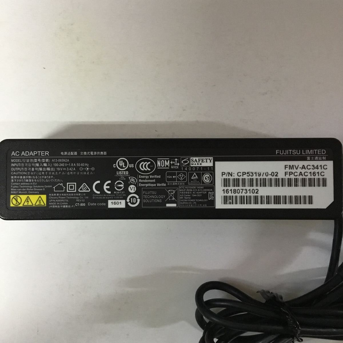 (0729SM03)送料無料/中古/FUJITSU 富士通 フジツウ/FMV-AC341C/19V/3.42A/純正 ACアダプタ 5個セット