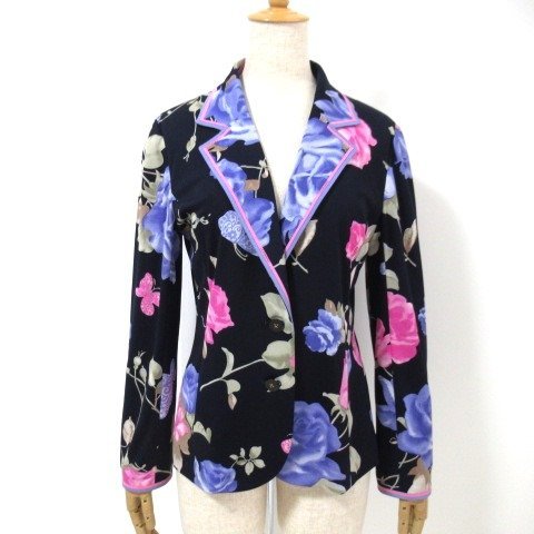 H7◇レオナール ファッション 華やか花柄！シングル ジャケット 紺