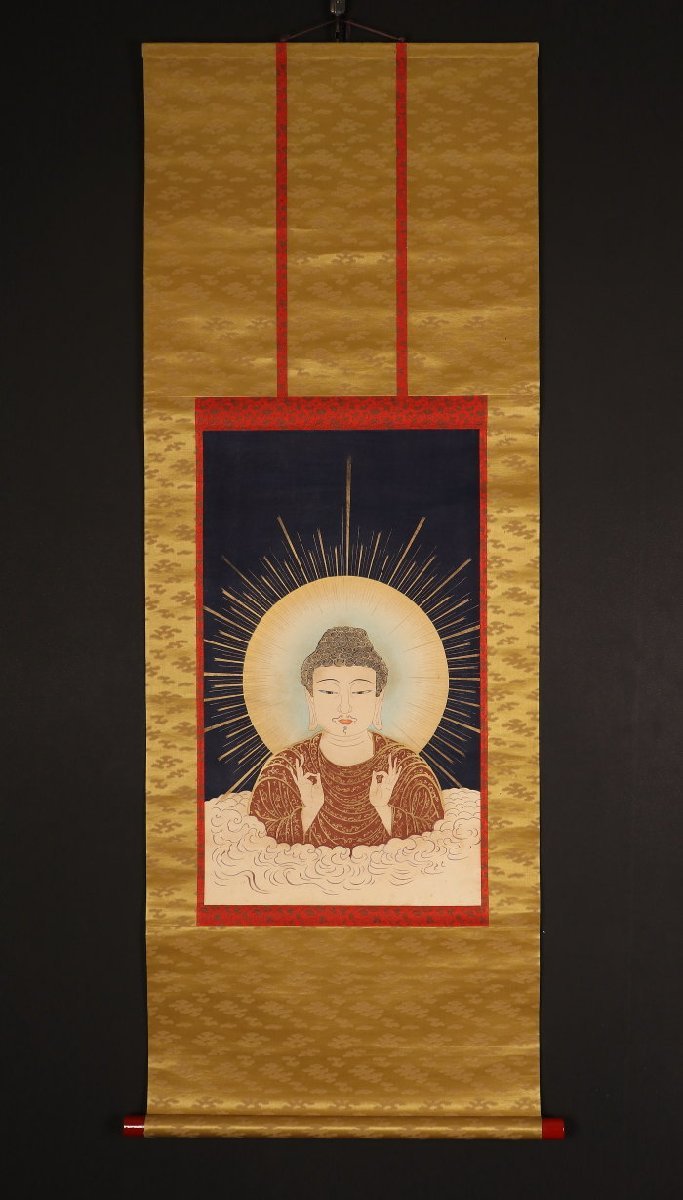 版画】【一灯】nb1597 仏画 阿弥陀如来像 木版彩色 阿弥陀如来 木仏