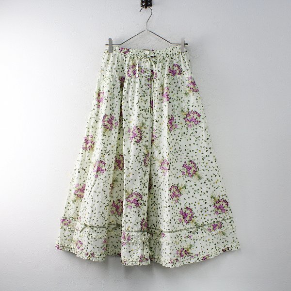 ピンクハウス 綿ローン 花柄 ピコフリル スカート 美品 定価5.2万 2020SS PINK HOUSE ピンクハウス シロツメ草とレンゲ草