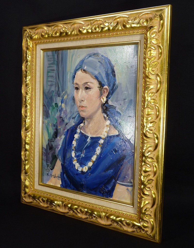 OS》【真作】富山県出身 日展評議員 藤森兼明 真筆 「若い女」 油彩画
