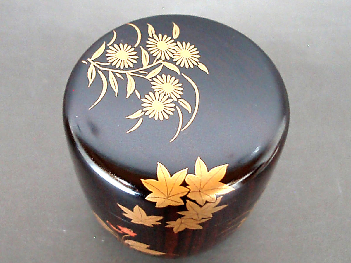 未使用人間国宝 川北良造 縞黒檀中棗 茶道 kei20230831j