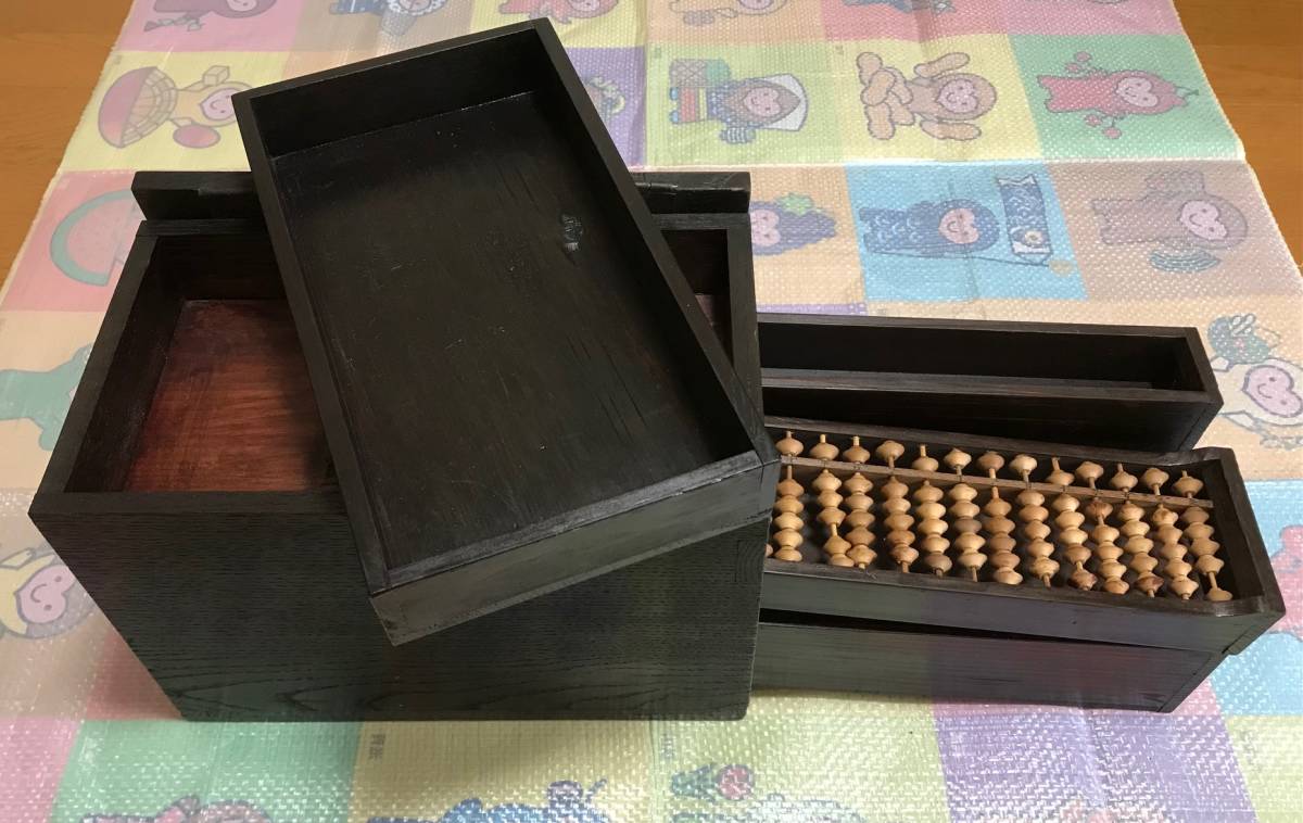 0 七つ玉算盤 そろばん 25桁 漆塗木箱入り 江戸時代 骨董品、美術品