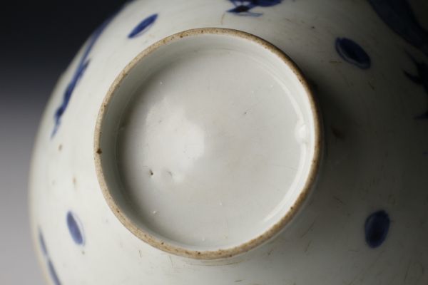 LIG】中国美術 清朝期 古染付 雲龍図 茶碗 14.5㎝ 時代箱 茶道具 時代