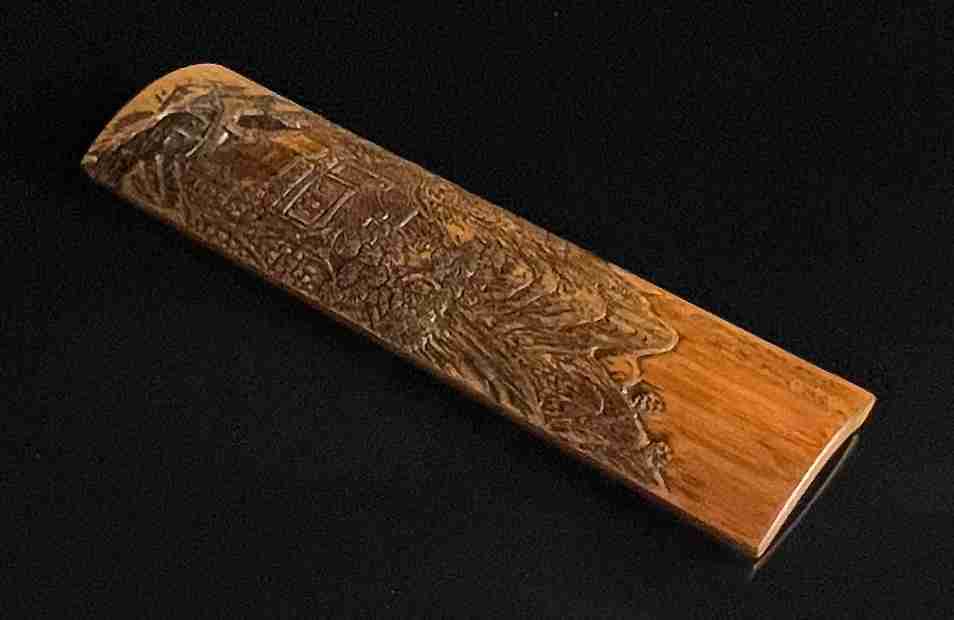 煎茶道具 山水浮彫茶合 仙媒 茶量 深山来相訪(木工、竹