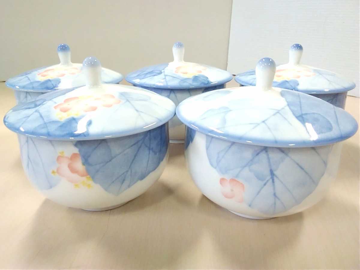 Noritake 乃りたけ 蓋付き湯呑み×5客 茶托付き 紫陽花 ノリタケ 廃盤品 