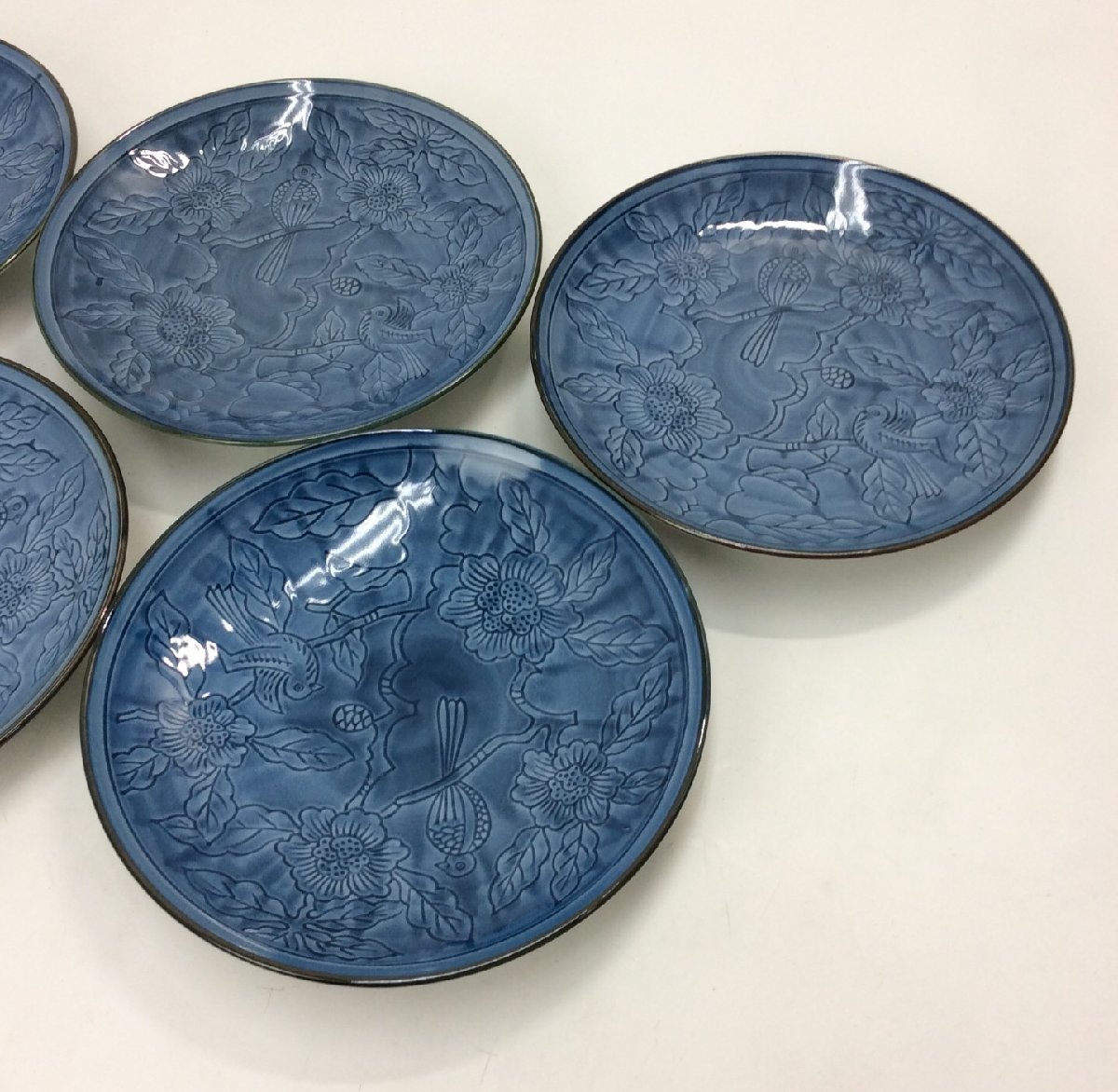 未使用品】有田焼 肥前 哲三郎窯 花鳥図 中皿 5枚セット 直径：約18.5