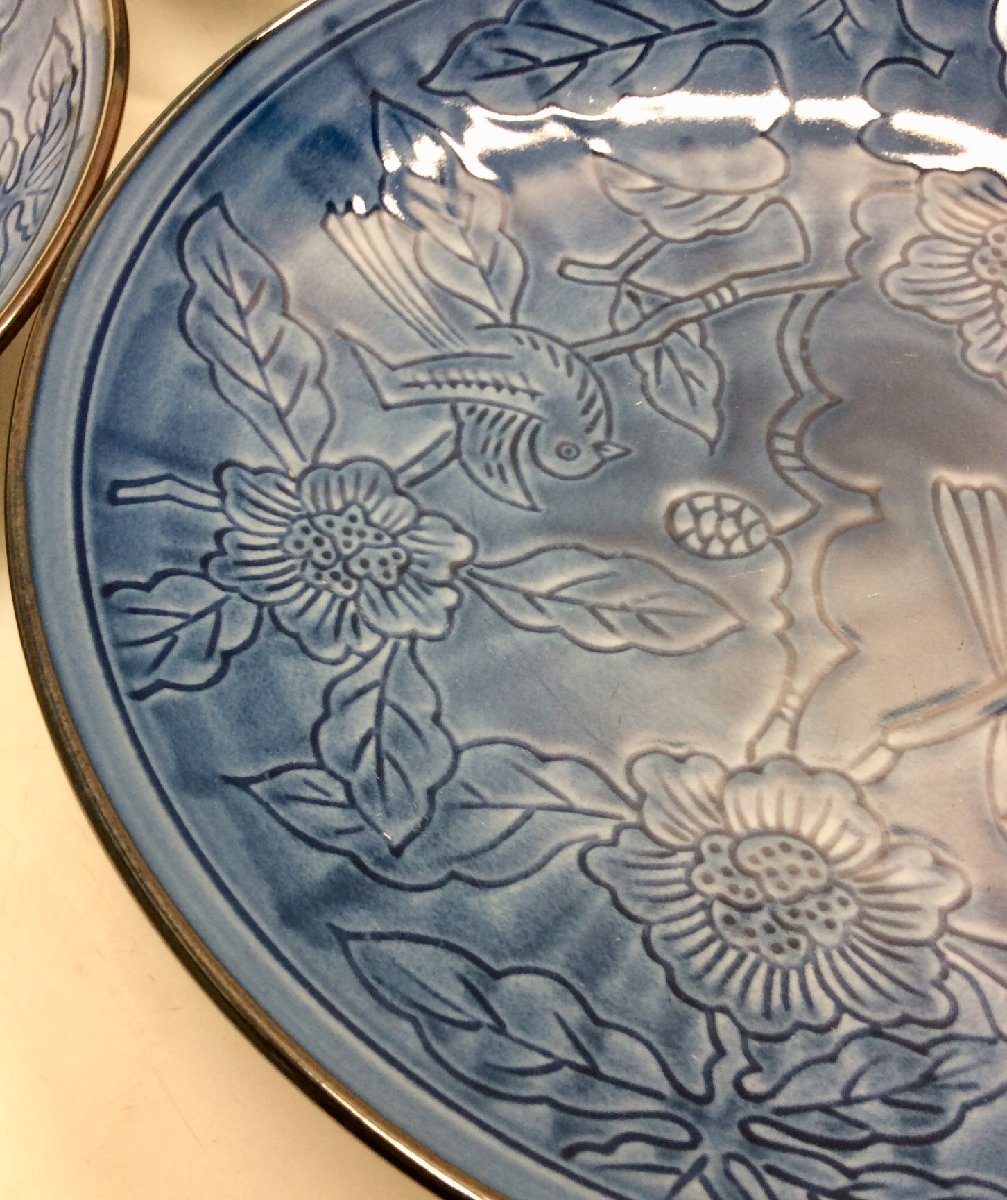 未使用品】有田焼 肥前 哲三郎窯 花鳥図 中皿 5枚セット 直径：約18.5