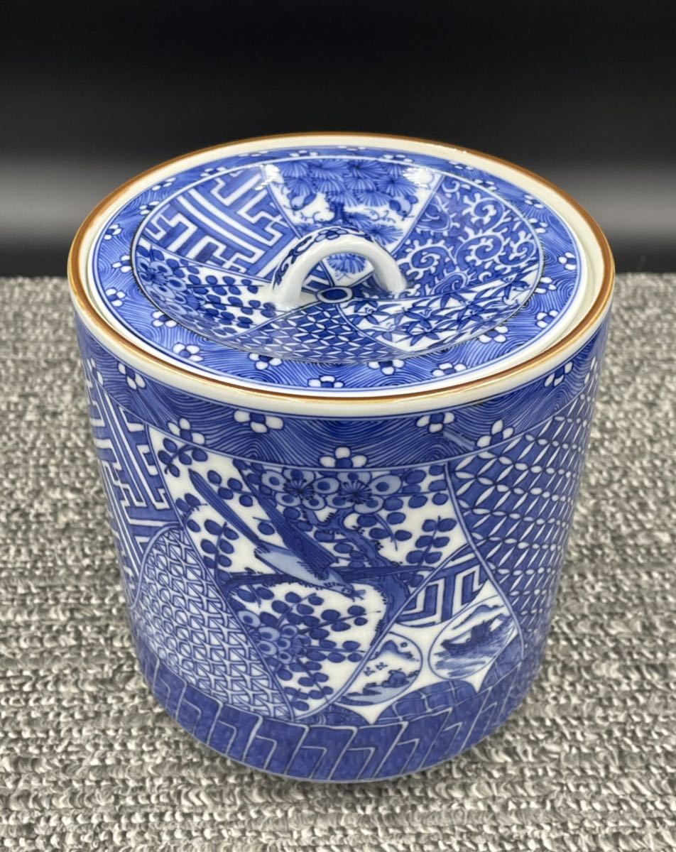 【茶道具】平安 井上春峰作　染付水指 茶道具】平安 井上春峰作 染付水指