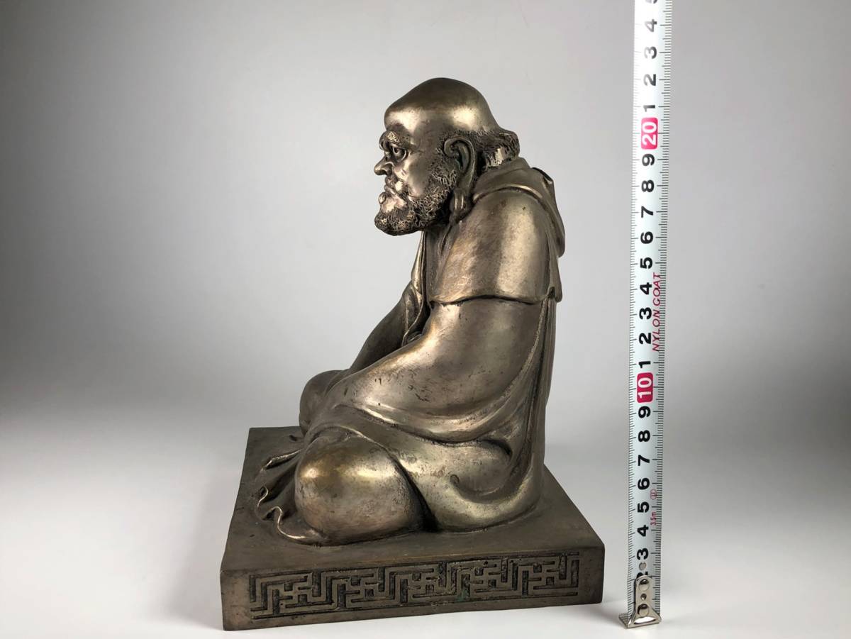 人気，大得価】 達磨大師座像 白銅 置物 細密 仏教美術 高さ約23cm