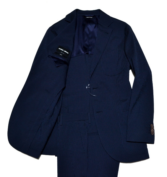 Armani Giorgio Eau Sealed 2.5 new 【未使用品】定価398，000円程 GIORGIO ARMANI ジョルジオアルマーニ TOKYO 伊製 高級サマースーツ 48（Mサイズ程度）細身 ネイビー 7412