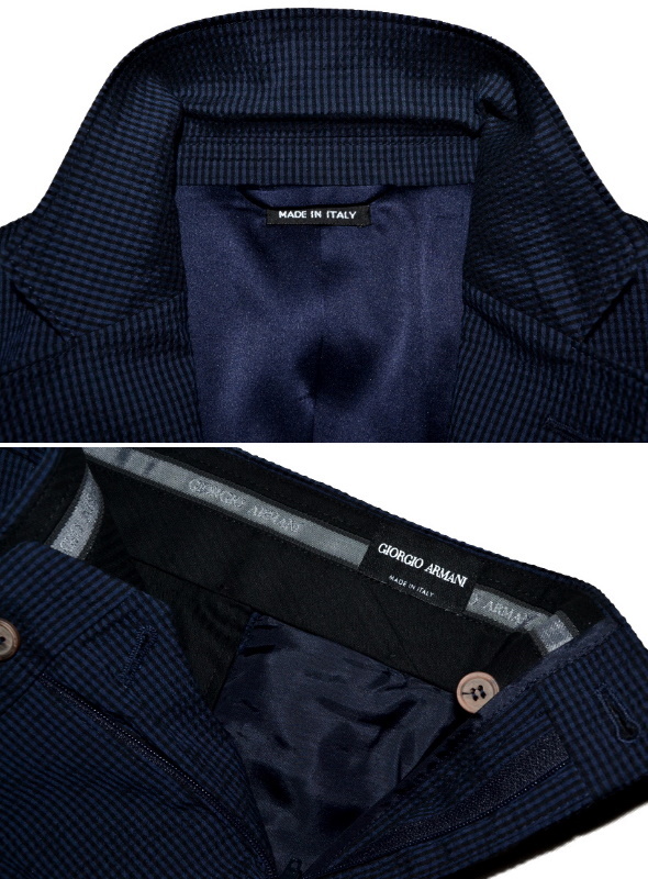 Armani Giorgio Eau Sealed 2.5 new 【未使用品】定価398，000円程 GIORGIO ARMANI ジョルジオアルマーニ TOKYO 伊製 高級サマースーツ 48（Mサイズ程度）細身 ネイビー 7412