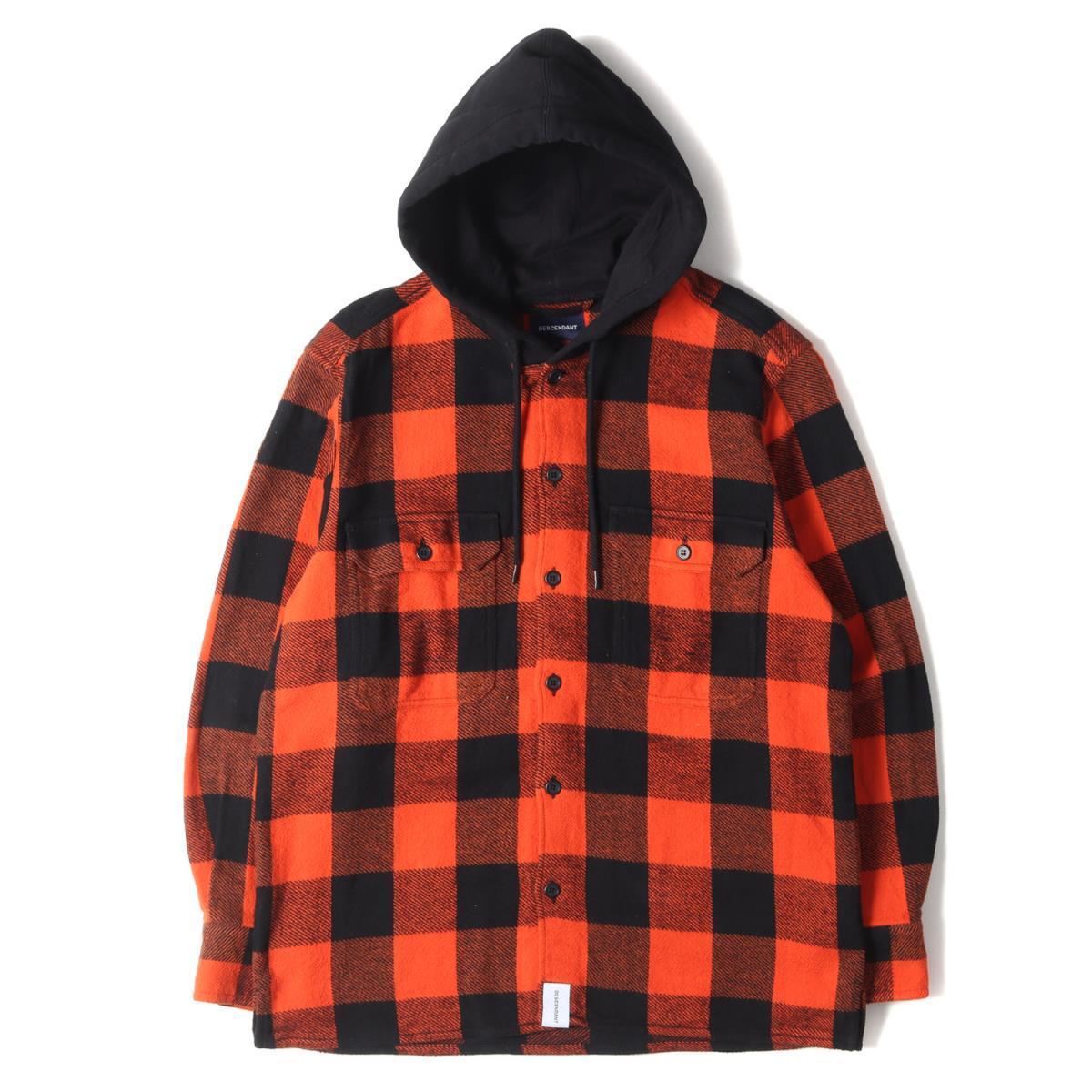 【人気，豊富な】 DESCENDANT ディセンダント フード付き バッファローチェック ヘビー ネルシャツ SPICOLI HOODED LS SHIRT 19SS オレンジ ブラック 2(Mサイズ)｜売買されたオークション情報、yahooの商品情報をアーカイ 長袖シャツ一般