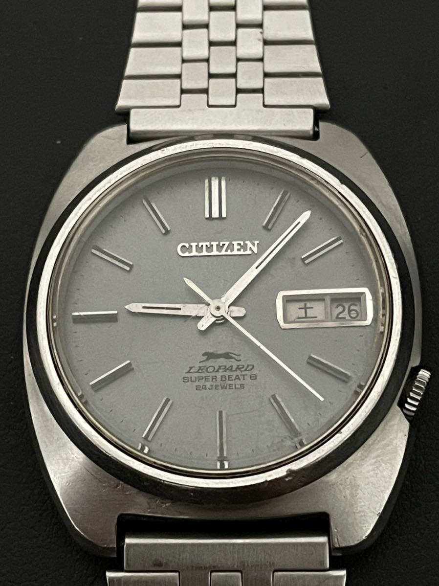 CITIZEN シチズン LEOPARD レオパード SUPER BEAT8 4-770170-K 24石 デイト ブルー文字盤 自動巻き 腕時計 ジャンク