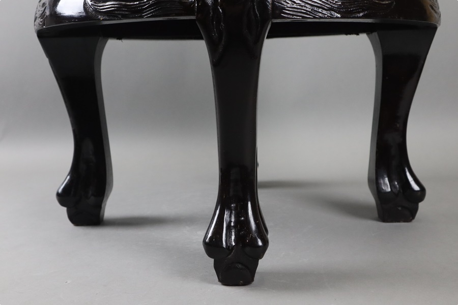 中国美術 唐木造 円卓高卓 四足花台 高36cm 幅44cm 唐木台 香炉台 瓶台 飾台 紫檀花梨 細密細工 古美術品[a1470] 中国美術 透彫 -
