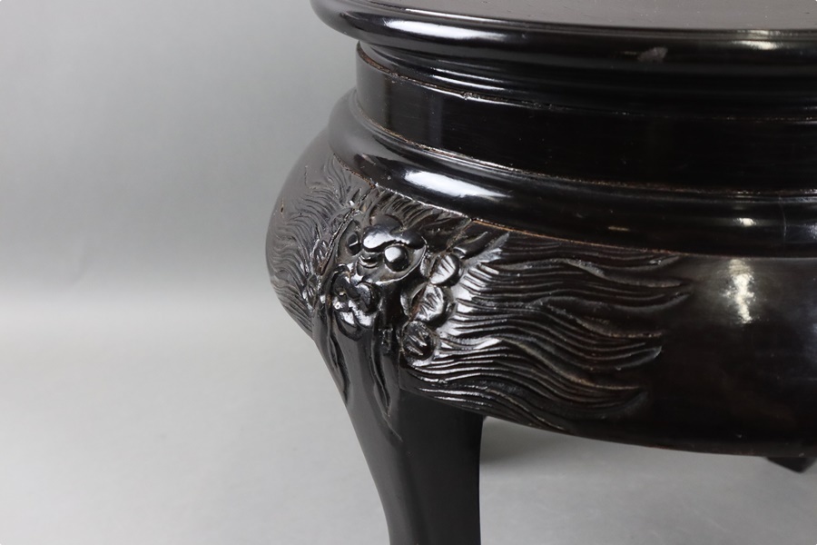中国美術 唐木造 円卓高卓 四足花台 高36cm 幅44cm 唐木台 香炉台 瓶台 飾台 紫檀花梨 細密細工 古美術品[a1470] 中国美術 透彫 -