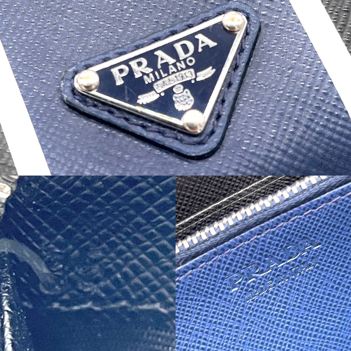 1円 【超美品・現行】 PRADA プラダ メンズ 長財布 ストライプ 