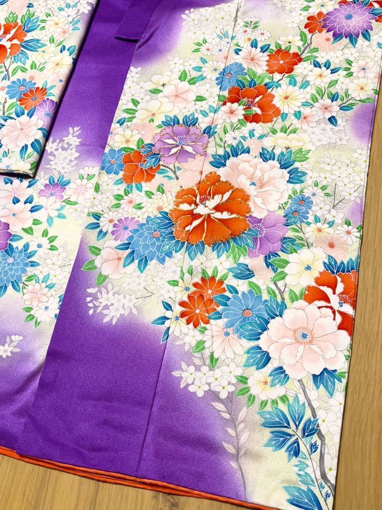 七五三女児正絹お祝い着トータルセット ◇花の絵羽柄♪正絹七歳女児祝い着◇上質生地