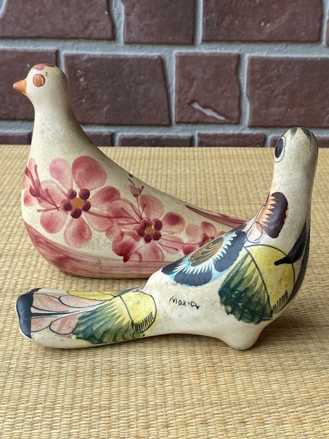 逸品 古い 鳥 陶器人形 硝子ガラス人形 フィギュア 置物 インテリア