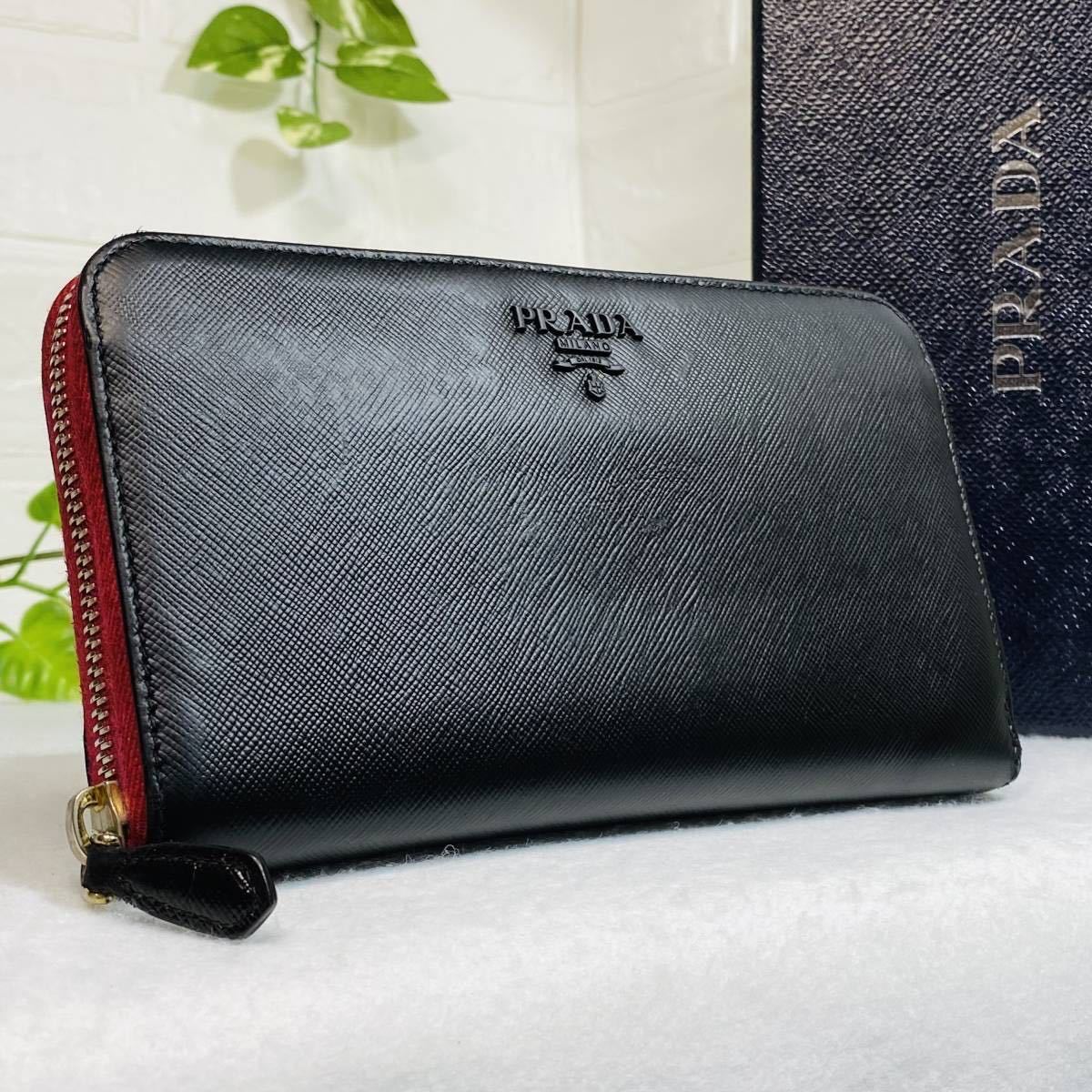 美品》PRADA プラダ サフィアーノ 黒 赤 桃 マットブラック レッド 