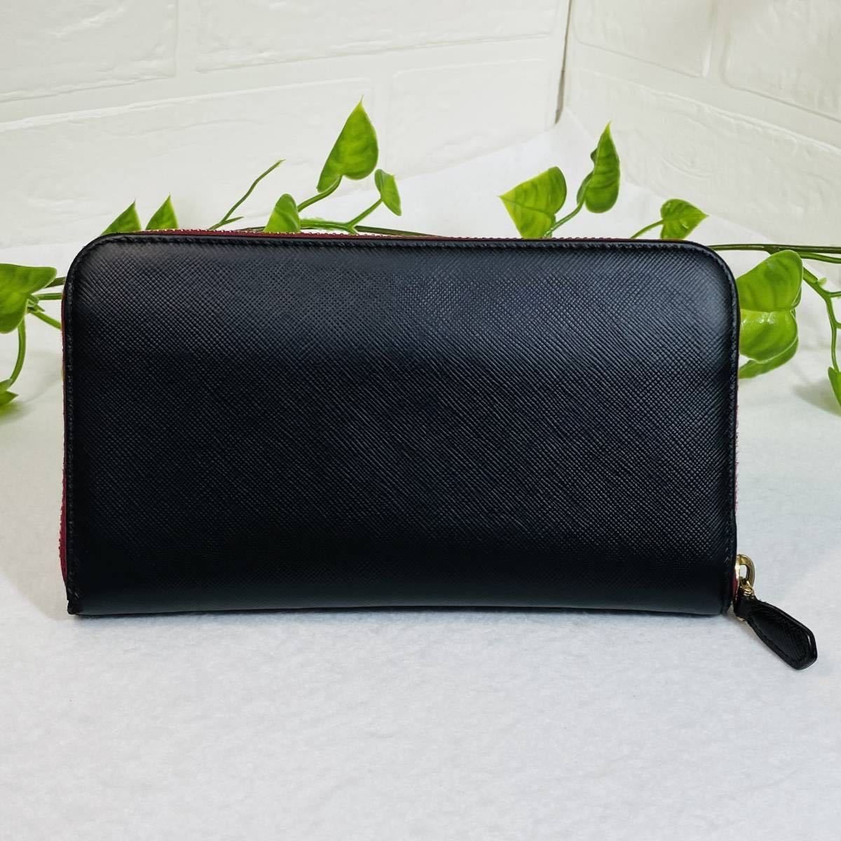 美品》PRADA プラダ サフィアーノ 黒 赤 桃 マットブラック レッド 