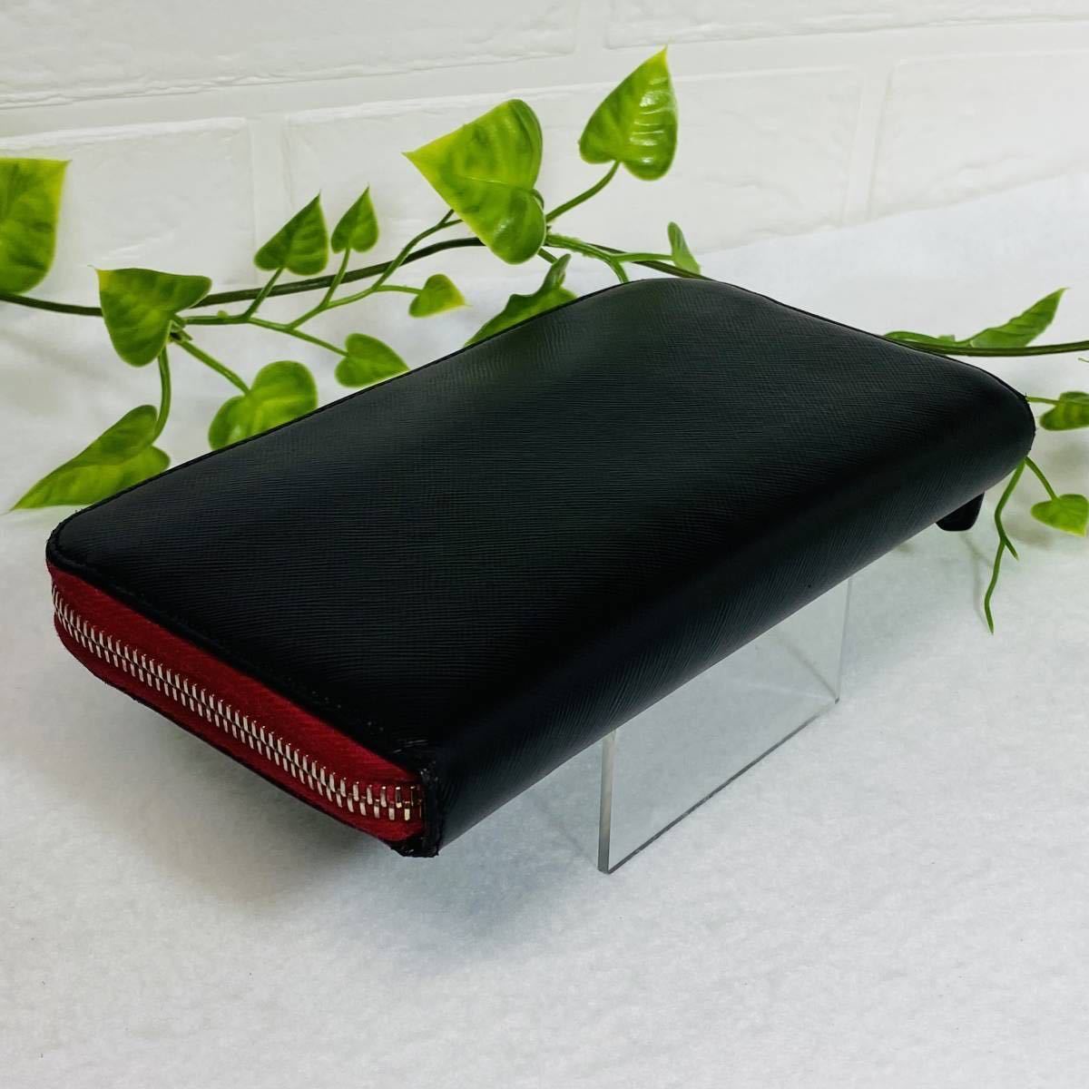 美品》PRADA プラダ サフィアーノ 黒 赤 桃 マットブラック レッド 