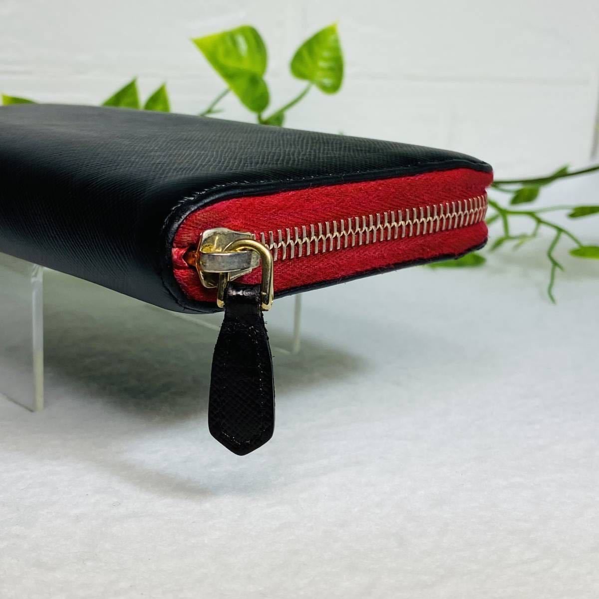 美品》PRADA プラダ サフィアーノ 黒 赤 桃 マットブラック レッド 