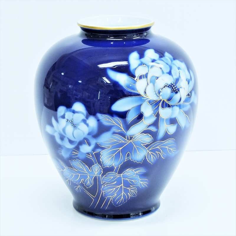 深川製磁 牡丹柄 蓋付き壺 陶磁器 深川製磁 花瓶 磁器 花 青 牡丹 芍薬 壺 ツボ 深川 宮内庁御用達 植物