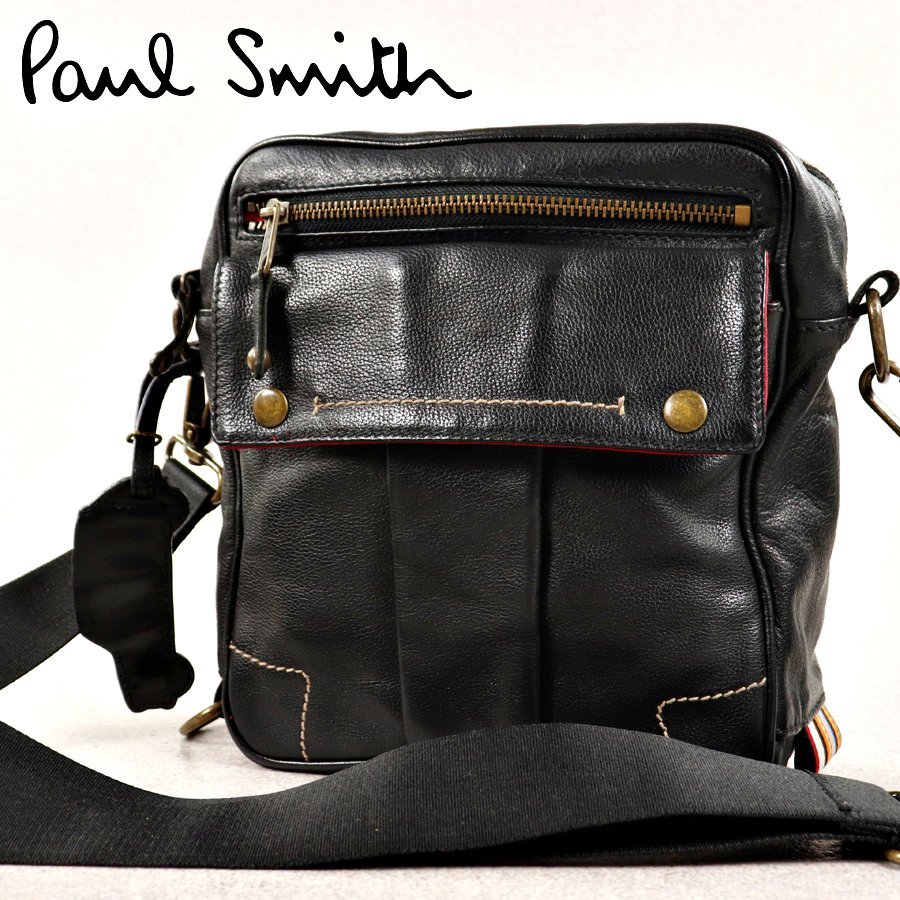  相場価格￥30 800- PAUL SMITH ポールスミス 牛革 オールレザー クロスボディ ショルダーバッグ ブラック 黒 メンズ 斜めがけ-(かばん、バッグ)｜売買されたオークション情報、yahooの商品情報を かばん、バッグ