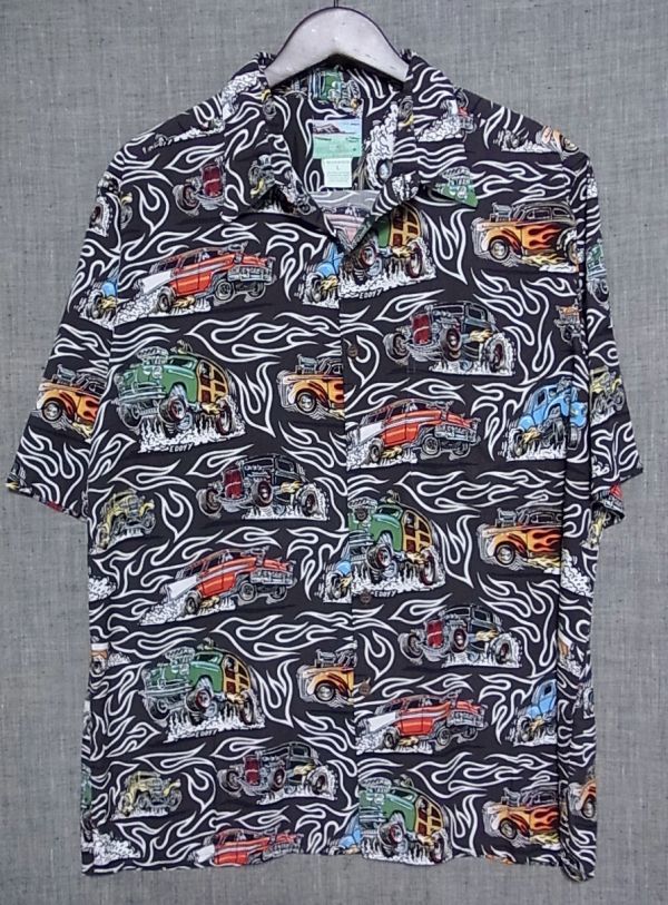 【匿名/送料込】美品 レインスプーナー レーヨンアロハシャツ ART OF EDDY Y ホットロッド カスタムカー ドラッグレース ロカビリー 50s