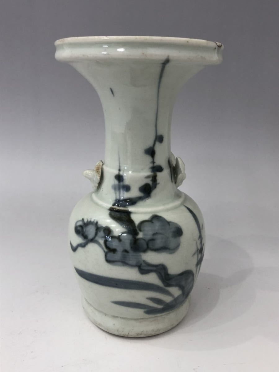 中国 共箱 四方形霊芝耳花瓶 京焼 二代 海鼠釉 伊東陶山（作） 高37.2