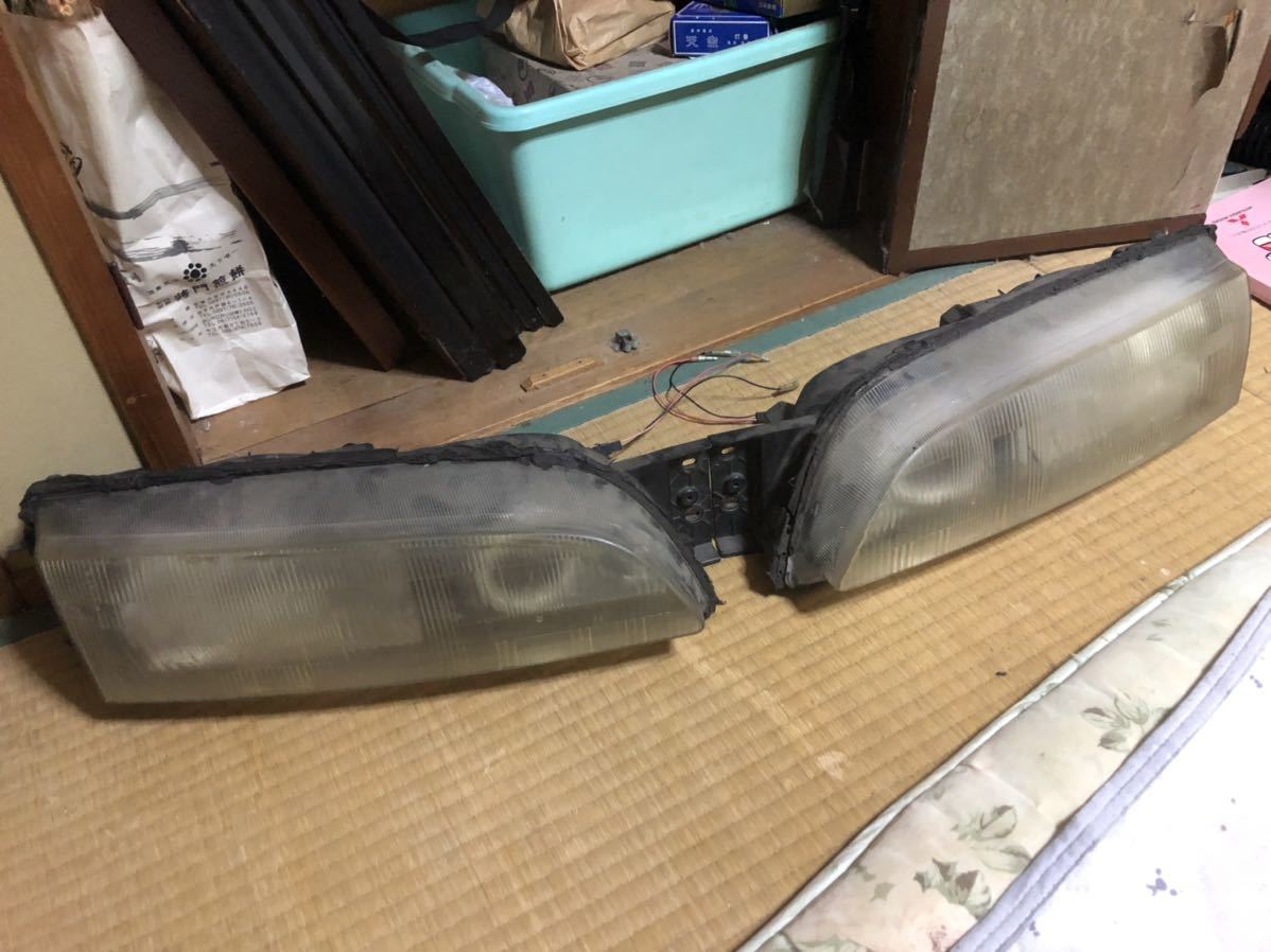 日産 S14 シルビア 純正 加工 ヘッドライト左右 加工用 予備 プロジェクター レッド イカリング ホワイト ブラックアウト風 シルビア S14 純正 左右セット!!本州は送料 加工品です 絶版