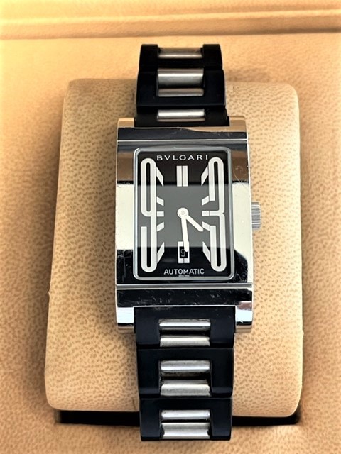 BVLGARI ブルガリレッタンゴロ RT45S メンズ自動巻き 黒文字盤 ラバー 