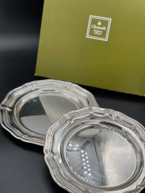 クリストフルシルバー花型22cmプレート 2枚 クリストフルシルバー花型