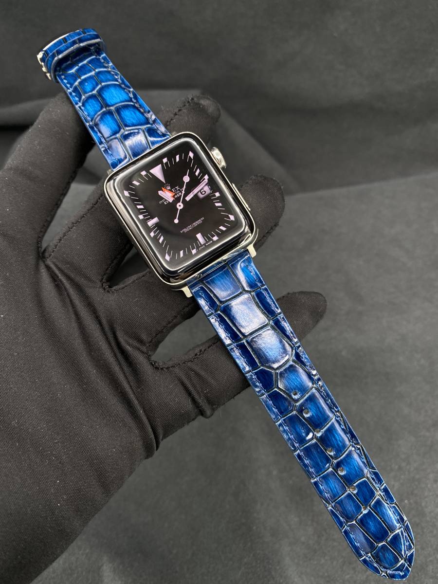 オリジナルベルクロタイプ シリーズ8 ウルトラ グロスブルー 動画 本革型押しクロコダイルベルト