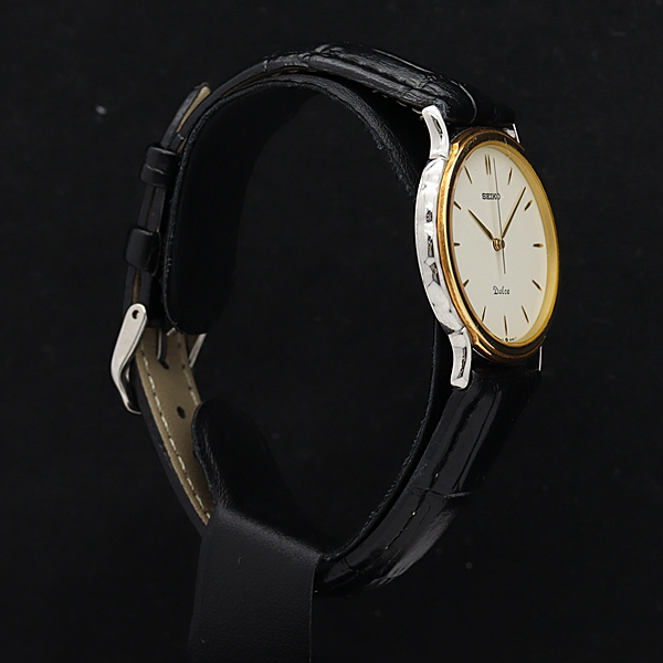 1円★稼働★良品【セイコー】ドルチェ 9531-6040 SS×18KT ホワイト文字盤 ローマン QZ メンズ腕時計 A0266468