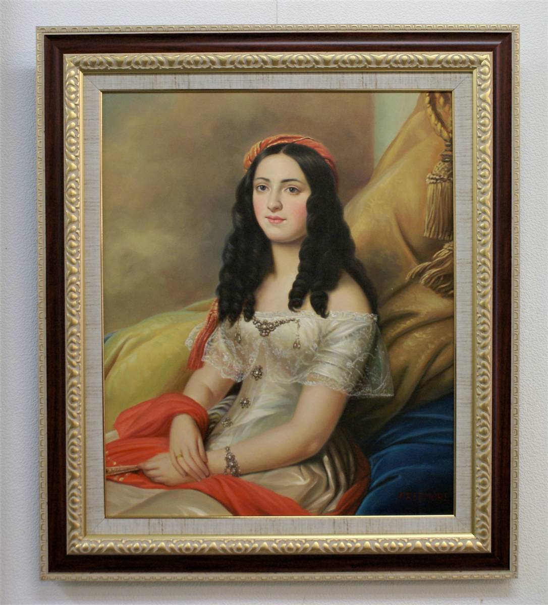 F.REDMORE 貴婦人 フランス貴族 油彩画 F12号 肉筆直筆真筆 レッドモア