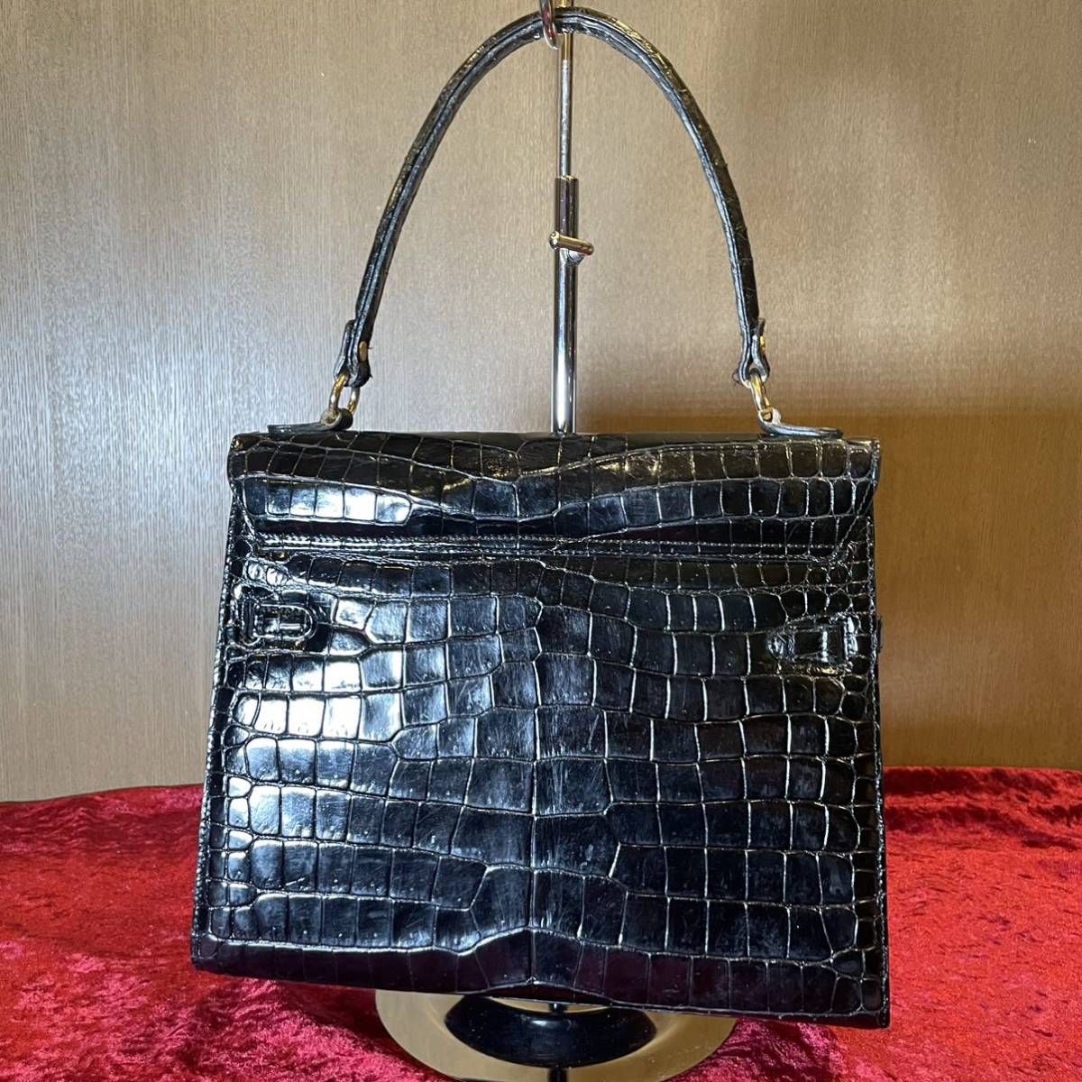 ロンジン クロコ ショルダーバッグ 金具 フラップ シャイニング
