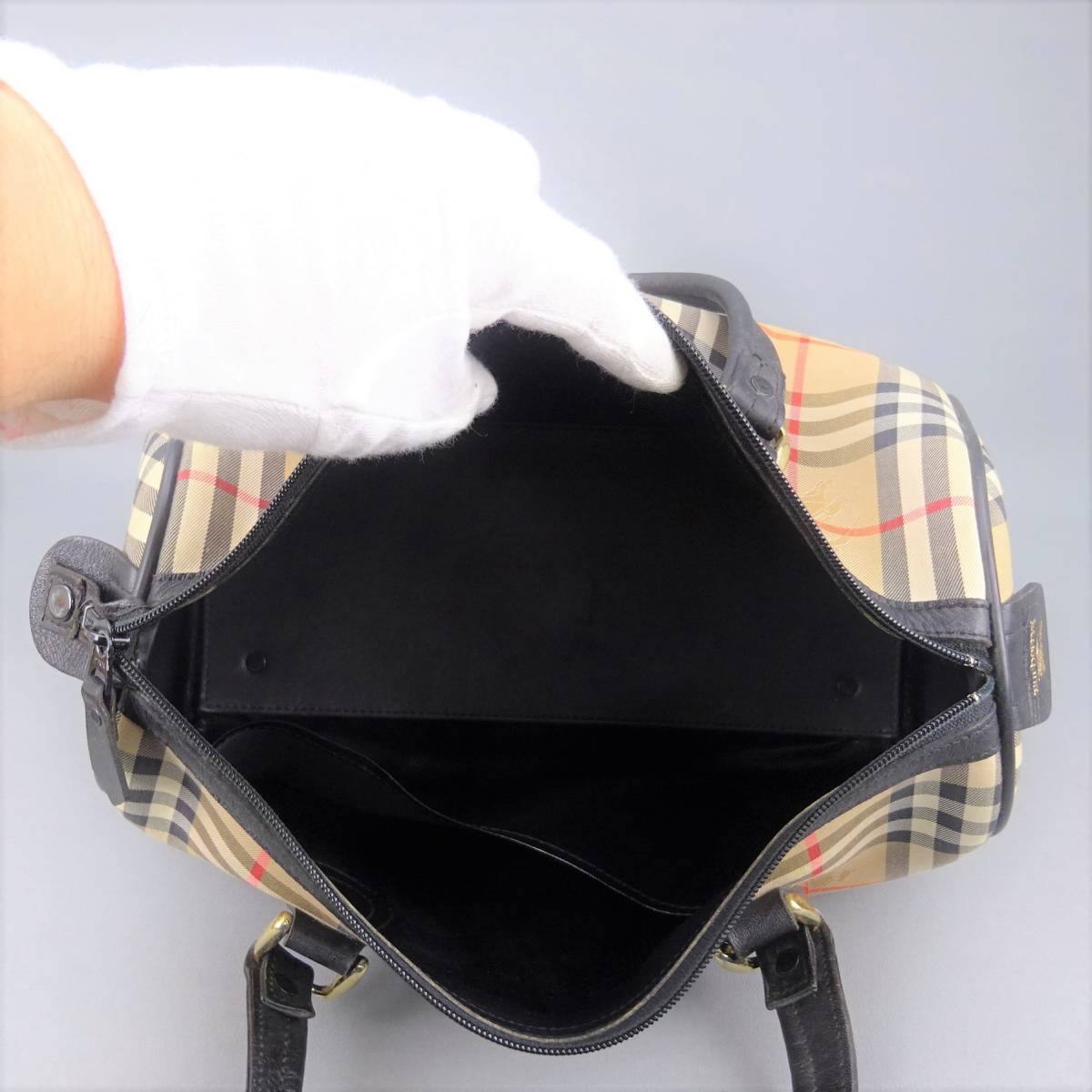 本物良品□バーバリー□ベージュノバチェックキャンバス/ブラック 