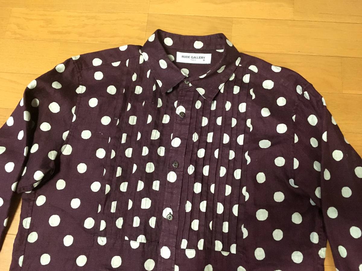 RUDE GALLERY 長袖 ドット ピンタックシャツ 4 L リネン ワイン色 中古 