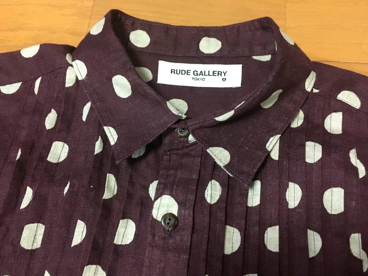 RUDE GALLERY 長袖 ドット ピンタックシャツ 4 L リネン ワイン色 中古 